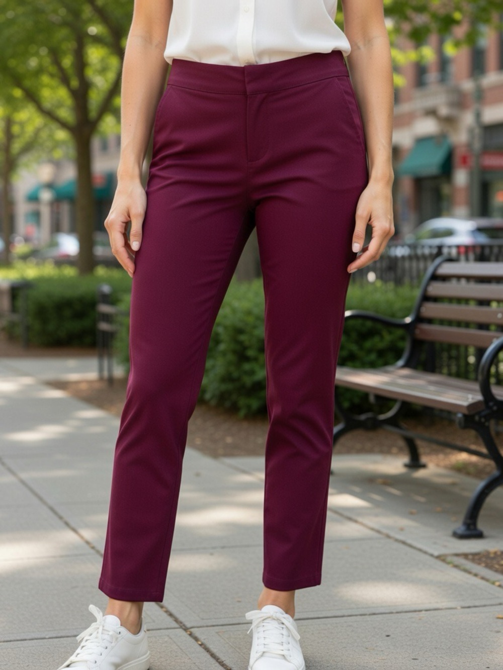 Chico's Slim Cropped Pants in Deep Plum Purple Stretch
